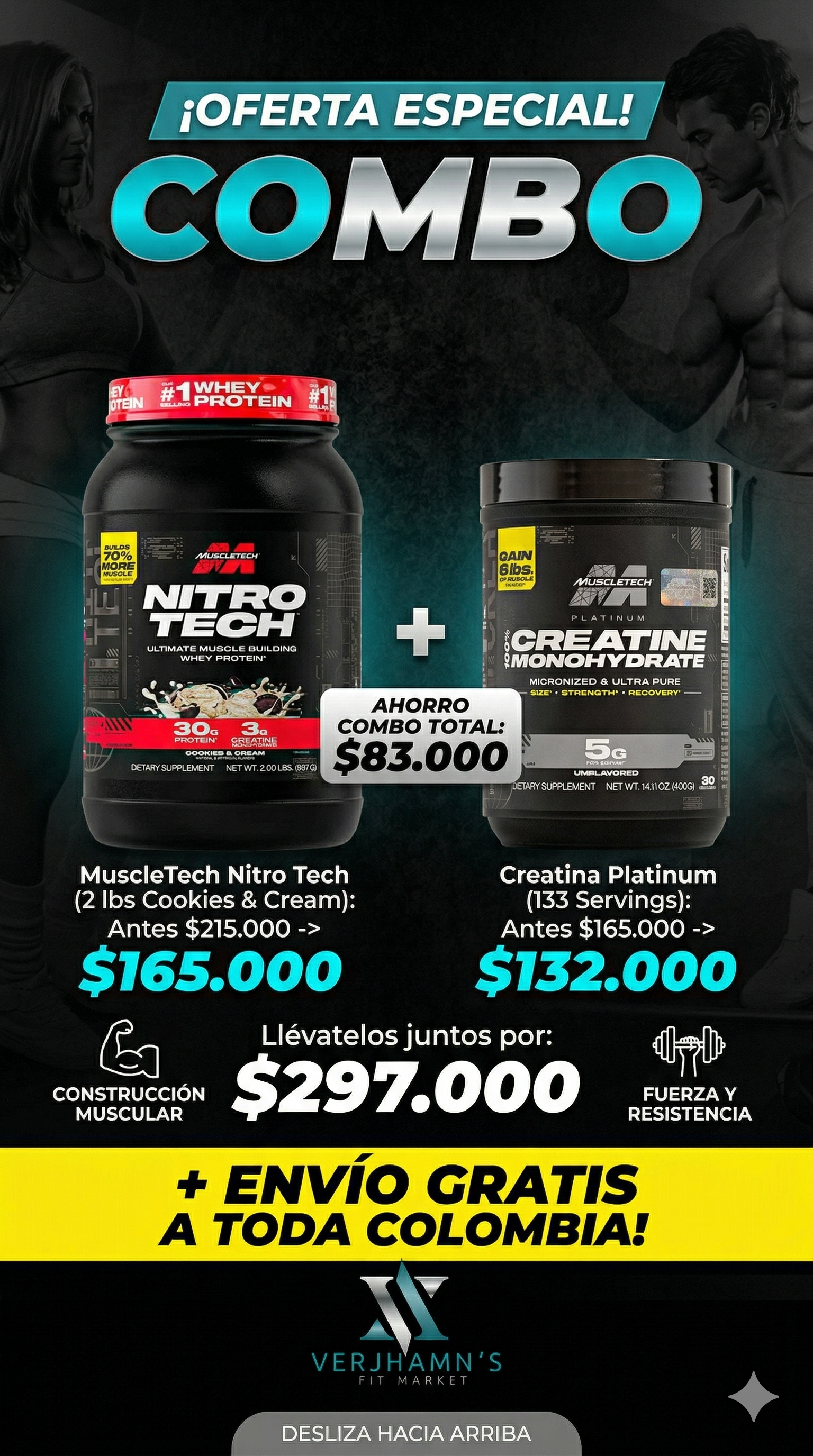 Miniatura 1 de Combo Especial Macroblends: NITRO TECH 2lbs + PLATINUM CREATINE 80 Serv